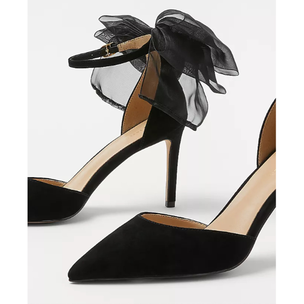 NWOB Ann Taylor Organza Bow Suede Pumps Black 6 - Picture 6 of 6